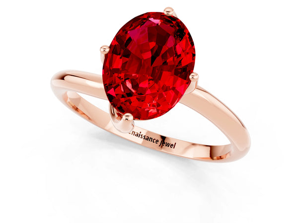 Rose gold Oval Cut Ruby Solitaire Engagement Ring with Four-Prong Setting and Classic Band