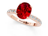 Rose gold Oval Cut Ruby Solitaire Engagement Ring with Pavé Band and Four-Prong Setting_1