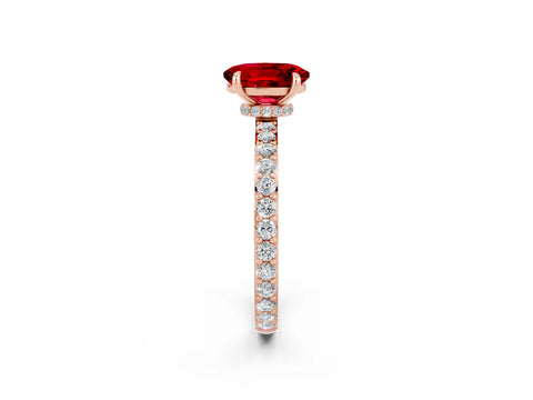 Rose gold Oval Cut Ruby Solitaire Engagement Ring with Pavé Band and Four-Prong Setting_2