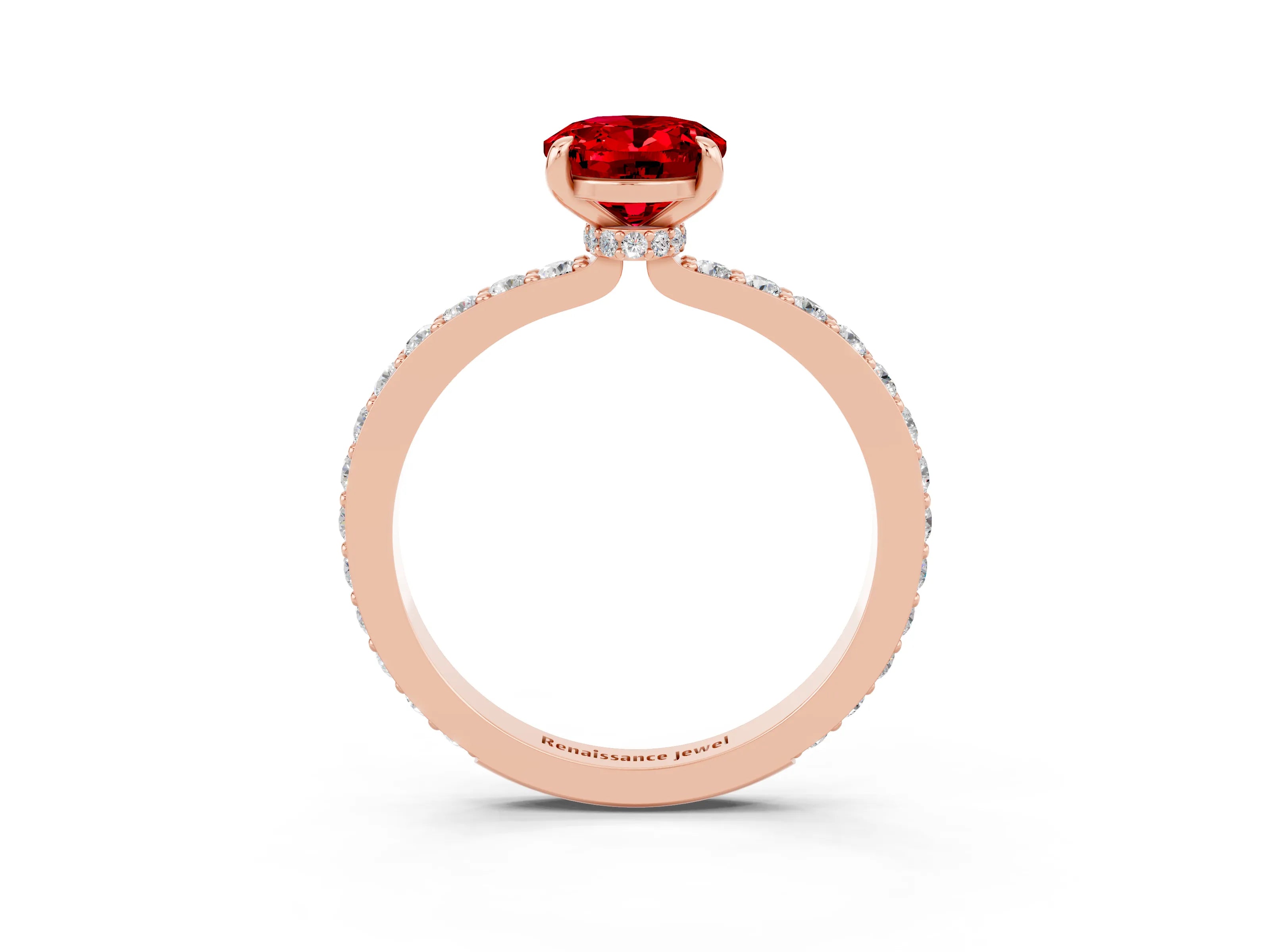 Rose gold Oval Cut Ruby Solitaire Engagement Ring with Pavé Band and Four-Prong Setting_3