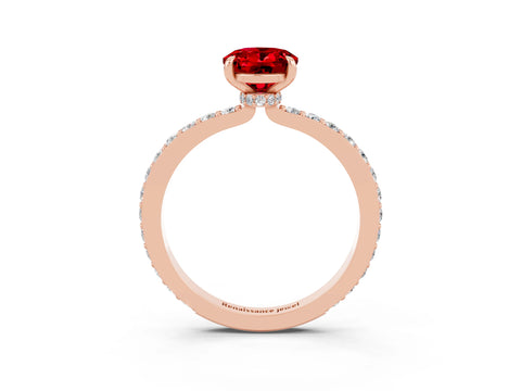 Rose gold Oval Cut Ruby Solitaire Engagement Ring with Pavé Band and Four-Prong Setting_3