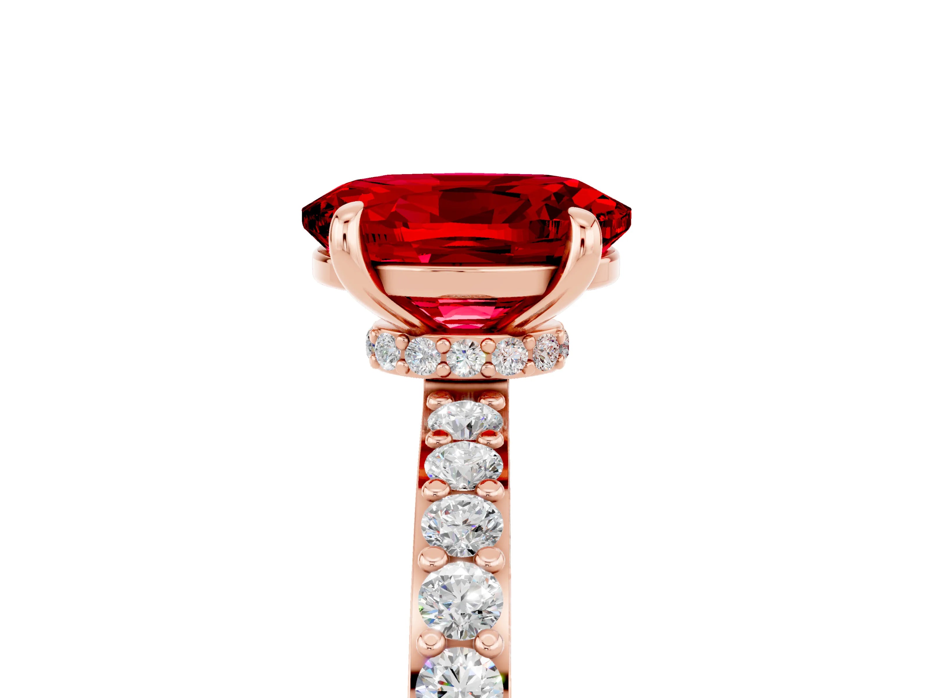 Rose gold Oval Cut Ruby Solitaire Engagement Ring with Pavé Band and Four-Prong Setting_5