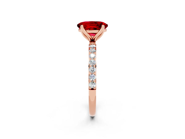 Rose gold Oval Cut Ruby Solitaire Engagement Ring with Round  Pavé Band and Prong Setting