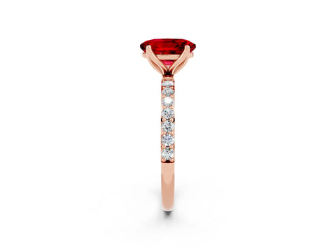 Rose gold Oval Cut Ruby Solitaire Engagement Ring with Pavé Band and Prong Setting_2