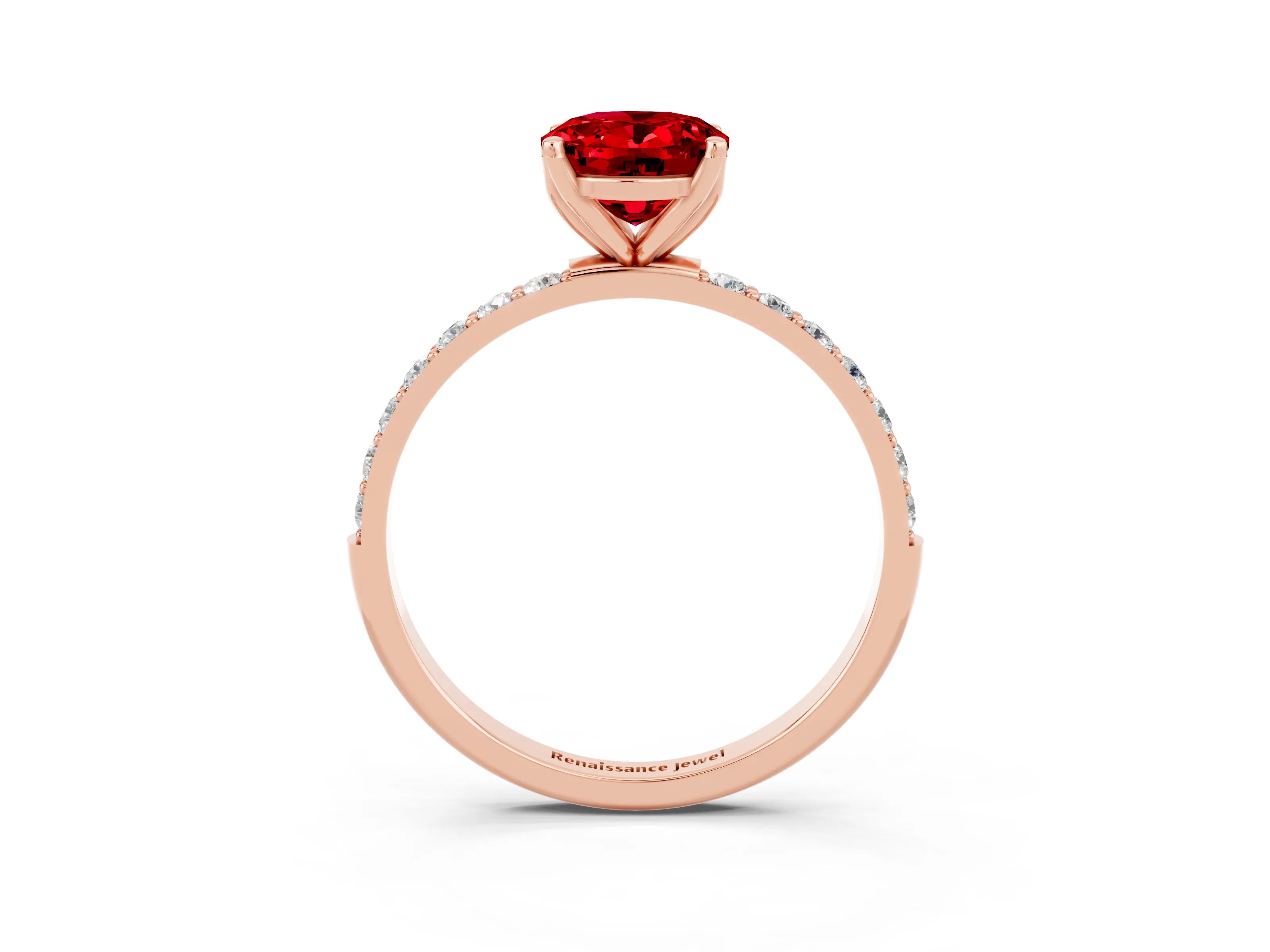 Rose gold Oval Cut Ruby Solitaire Engagement Ring with Pavé Band and Prong Setting_3