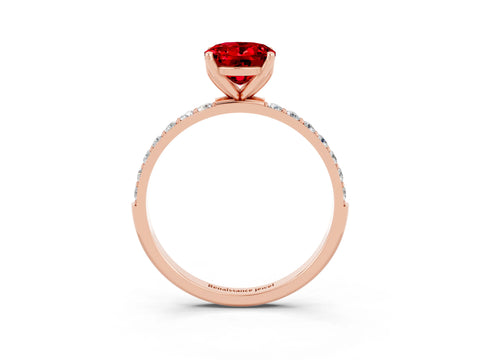 Rose gold Oval Cut Ruby Solitaire Engagement Ring with Pavé Band and Prong Setting_3