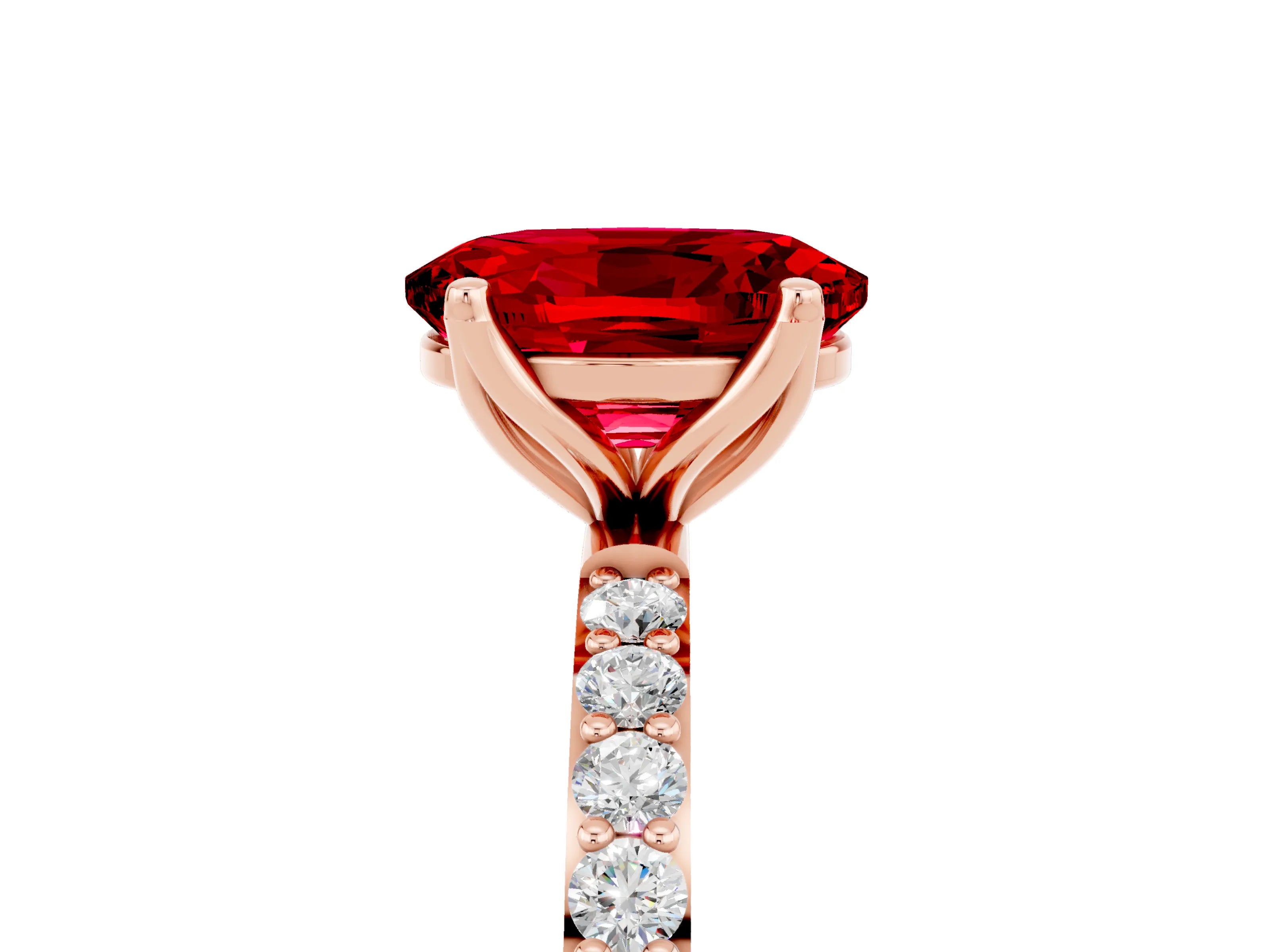 Rose gold Oval Cut Ruby Solitaire Engagement Ring with Pavé Band and Prong Setting_5