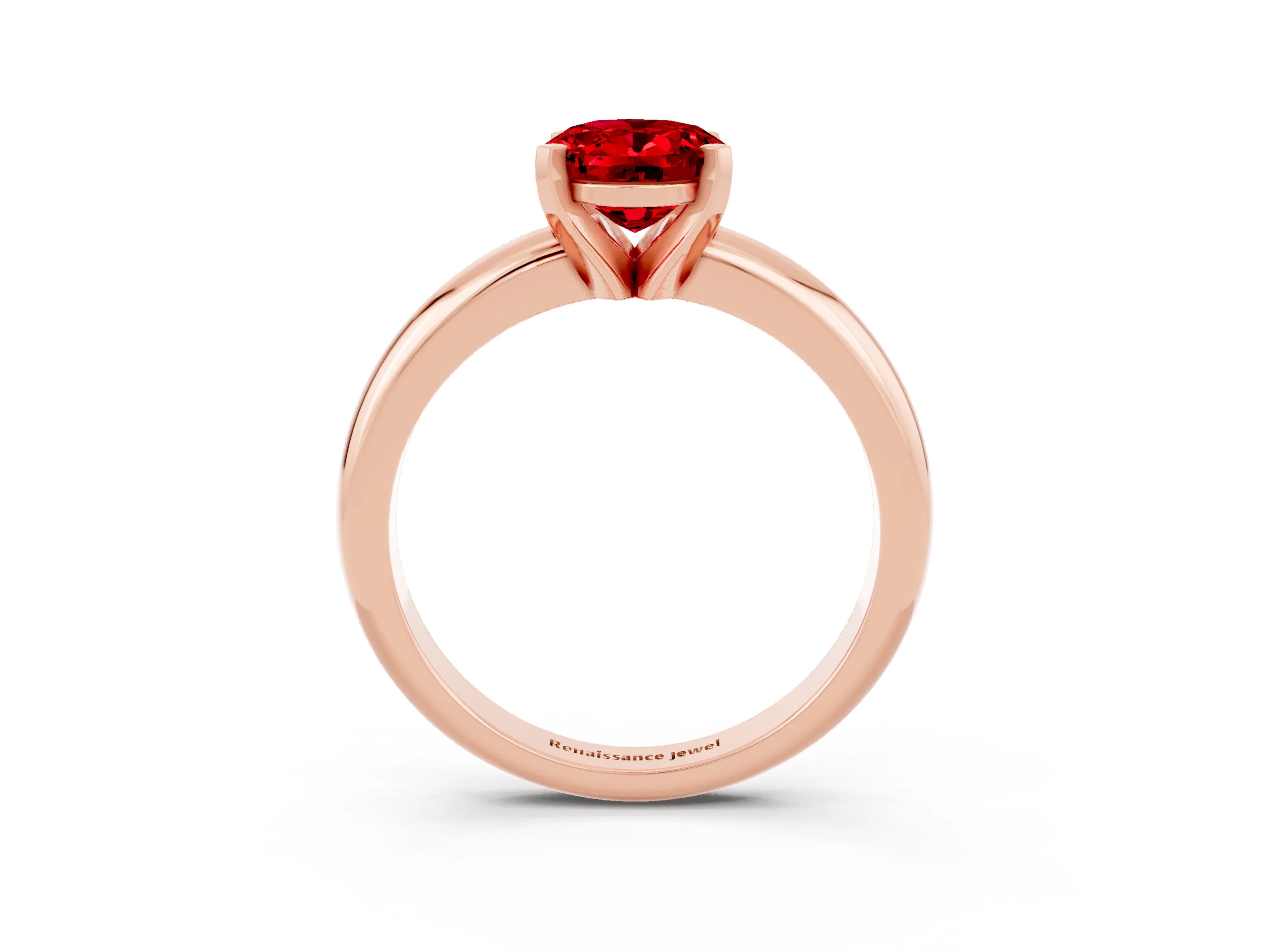 Rose gold Oval Cut Ruby Solitaire Engagement Ring with Round Band and Four-Prong Setting_3
