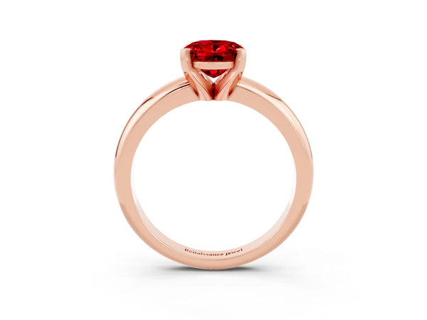Rose gold Oval Cut Ruby Solitaire Engagement Ring with Round Band and Four-Prong Setting
