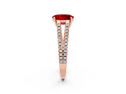 Rose gold Oval Cut Ruby Solitaire Engagement Ring with Split Shank Pavé Band_2