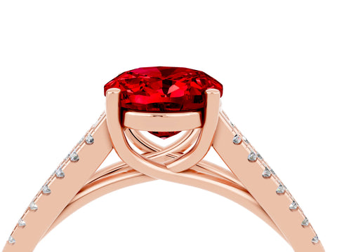 Rose gold Oval Cut Ruby Solitaire Engagement Ring with Split Shank Pavé Band_4