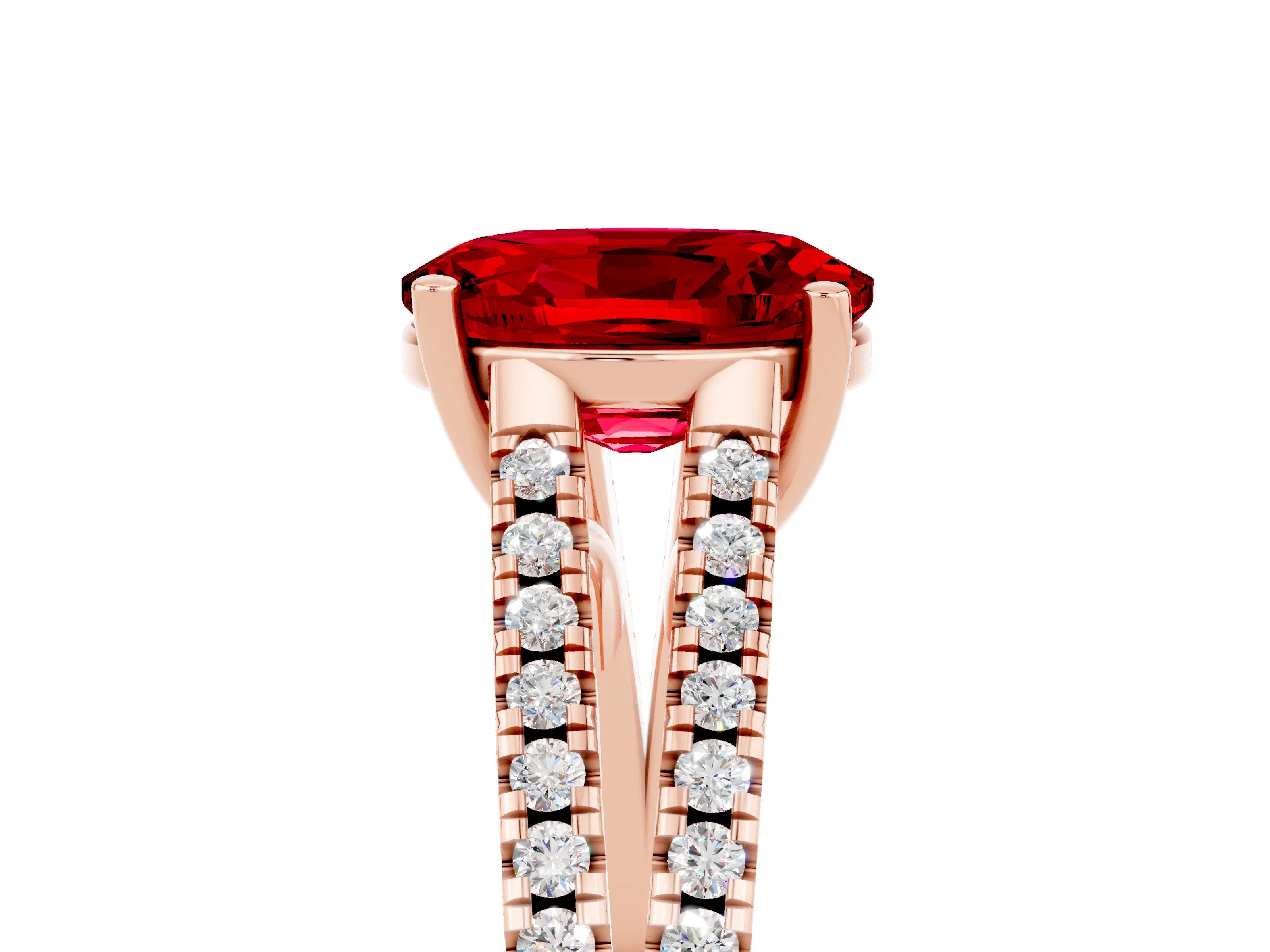 Rose gold Oval Cut Ruby Solitaire Engagement Ring with Split Shank Pavé Band_5