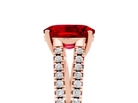 Rose gold Oval Cut Ruby Solitaire Engagement Ring with Split Shank Pavé Band_5