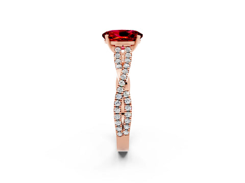 Rose gold Oval Cut Ruby Solitaire Engagement Ring with Twisted Pavé Band and Four-Prong Setting_2