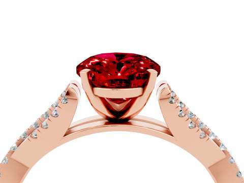 Rose gold Oval Cut Ruby Solitaire Engagement Ring with Twisted Pavé Band and Four-Prong Setting_4