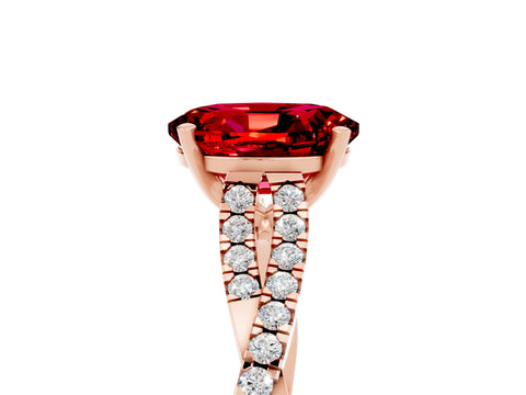 Rose gold Oval Cut Ruby Solitaire Engagement Ring with Twisted Pavé Band and Four-Prong Setting_5