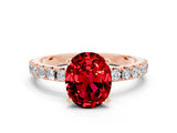 Rose gold Oval Cut Ruby Solitaire Pavé Band with Four-Prong Setting