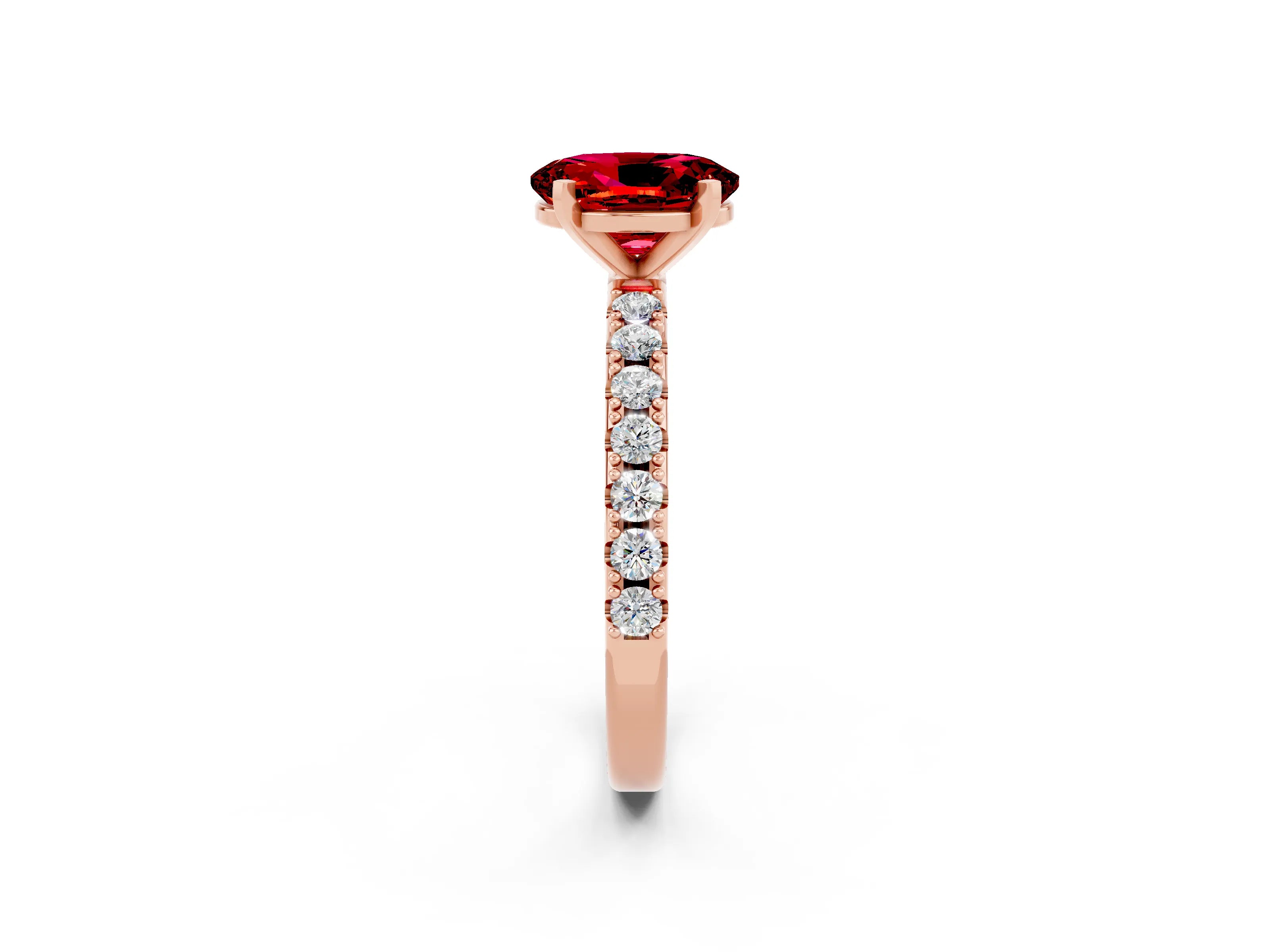 Rose gold Oval Cut Ruby Solitaire Pavé Band with Four-Prong Setting_2