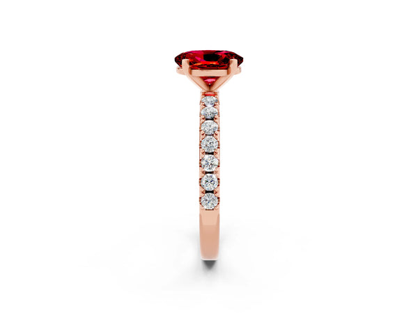 Rose gold Oval Cut Ruby Solitaire Pavé Band with Four-Prong Setting