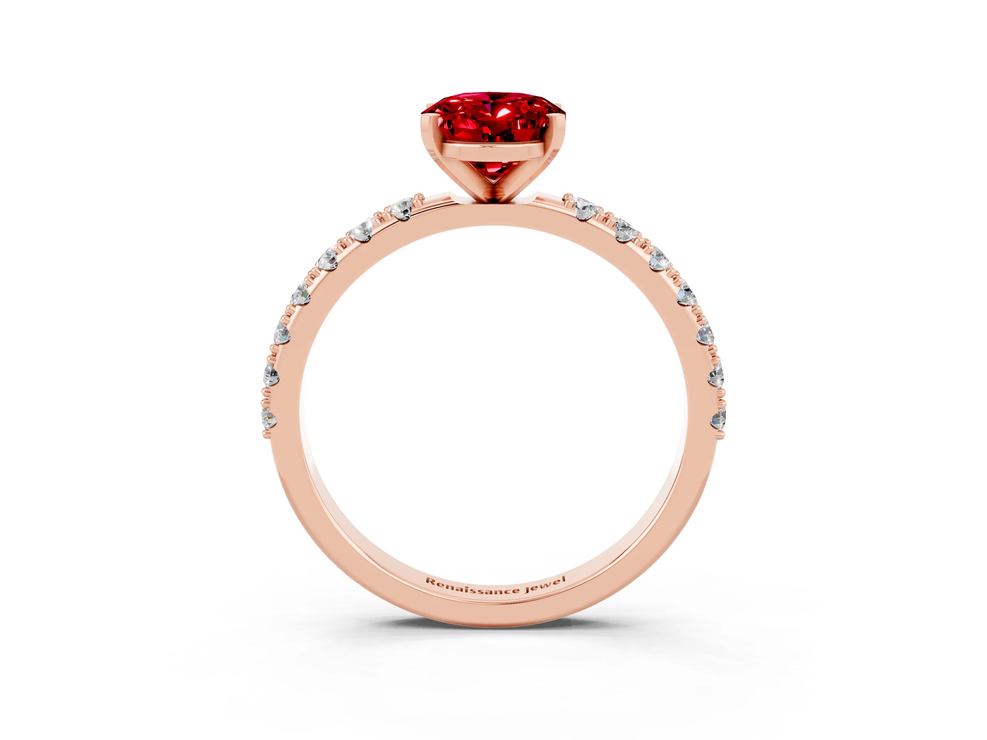 Rose gold Oval Cut Ruby Solitaire Pavé Band with Four-Prong Setting_3