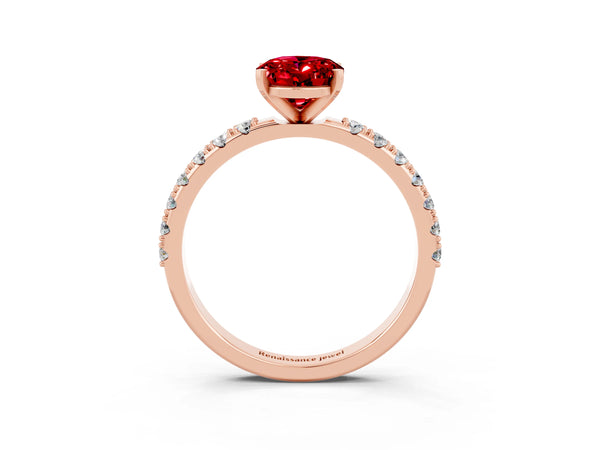 Rose gold Oval Cut Ruby Solitaire Pavé Band with Four-Prong Setting