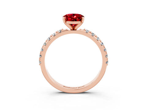 Rose gold Oval Cut Ruby Solitaire Pavé Band with Four-Prong Setting_3