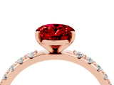 Rose gold Oval Cut Ruby Solitaire Pavé Band with Four-Prong Setting_4