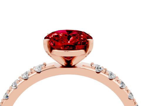 Rose gold Oval Cut Ruby Solitaire Pavé Band with Four-Prong Setting_4