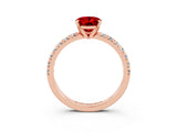 Rose gold Oval Cut Ruby Solitaire Pavé Engagement Ring with Round Band and Prong Setting_15