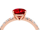 Rose gold Oval Cut Ruby Solitaire Pavé Engagement Ring with Round Band and Prong Setting_16