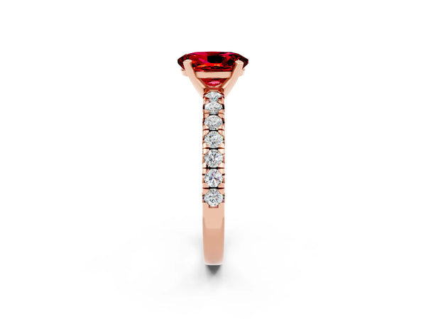 Rose gold Oval Cut Ruby Solitaire Pavé Engagement Ring with Round Band and Prong Setting