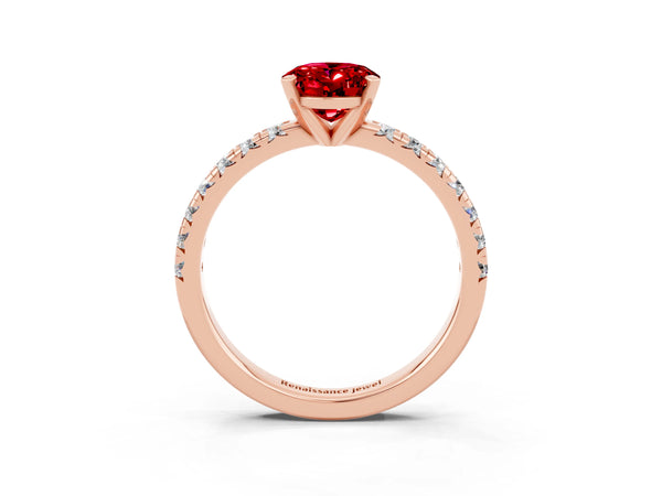 Rose gold Oval Cut Ruby Solitaire Pavé Engagement Ring with Round Band and Prong Setting