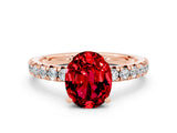 Rose gold Oval Cut Ruby Solitaire Pavé Engagement Ring with Round Band and Prong Setting_66