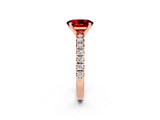Rose gold Oval Cut Ruby Solitaire Pavé Engagement Ring with Round Band and Prong Setting_68