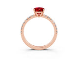 Rose gold Oval Cut Ruby Solitaire Pavé Engagement Ring with Round Band and Prong Setting_69