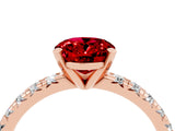 Rose gold Oval Cut Ruby Solitaire Pavé Engagement Ring with Round Band and Prong Setting_70