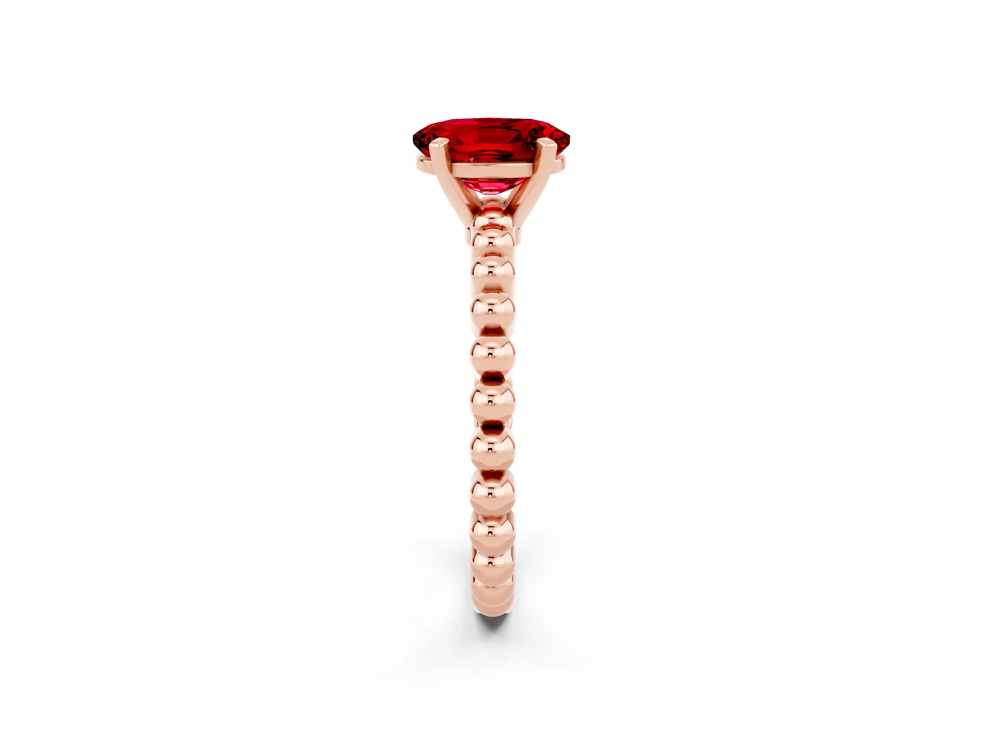 Rose gold Oval Cut Ruby Solitaire Ring with Beaded Band and Prong Setting_2