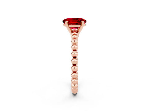 Rose gold Oval Cut Ruby Solitaire Ring with Beaded Band and Prong Setting_2