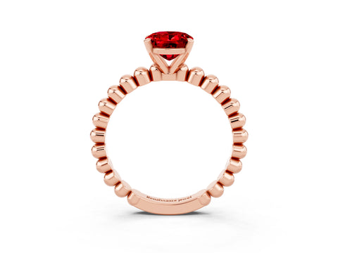 Rose gold Oval Cut Ruby Solitaire Ring with Beaded Band and Prong Setting_3