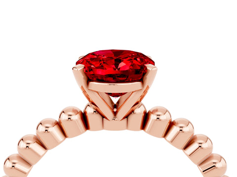 Rose gold Oval Cut Ruby Solitaire Ring with Beaded Band and Prong Setting_4