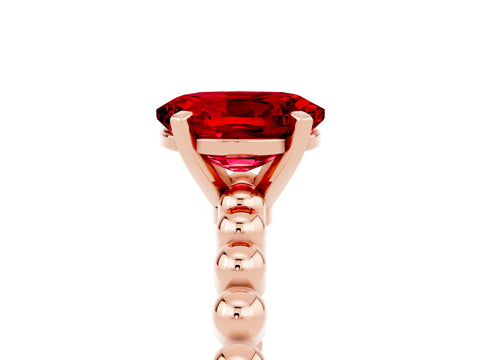 Rose gold Oval Cut Ruby Solitaire Ring with Beaded Band and Prong Setting_5