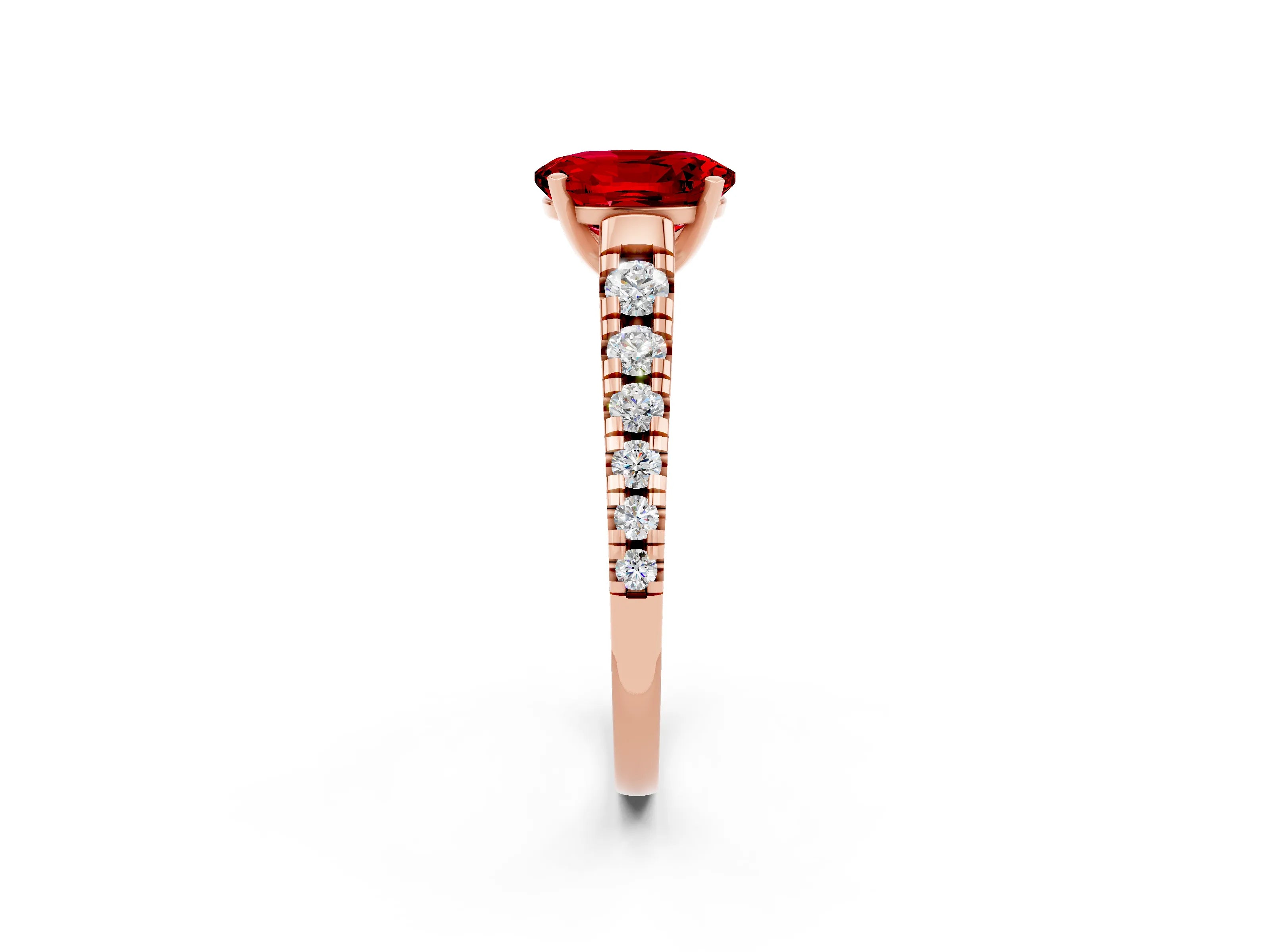 Rose gold Oval Cut Ruby Solitaire Ring with Cathedral Setting and Pavé Band_2