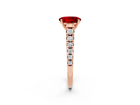 Rose gold Oval Cut Ruby Solitaire Ring with Cathedral Setting and Pavé Band_2