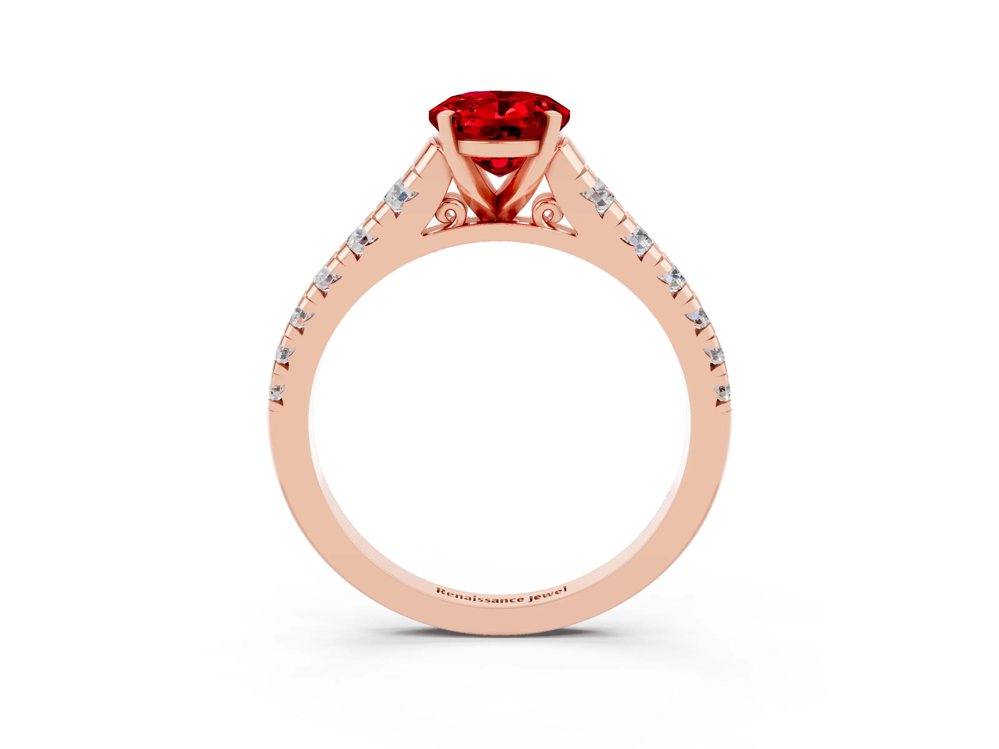 Rose gold Oval Cut Ruby Solitaire Ring with Cathedral Setting and Pavé Band_3
