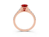 Rose gold Oval Cut Ruby Solitaire Ring with Cathedral Setting and Pavé Band_3