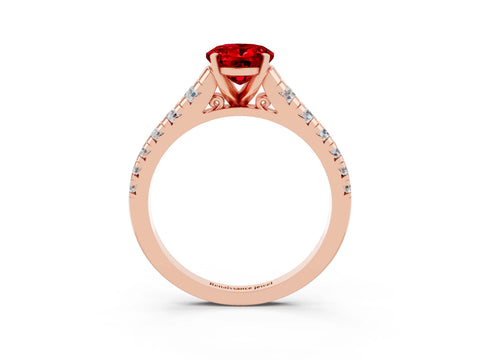 Rose gold Oval Cut Ruby Solitaire Ring with Cathedral Setting and Pavé Band_3