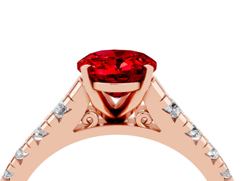 Rose gold Oval Cut Ruby Solitaire Ring with Cathedral Setting and Pavé Band_4