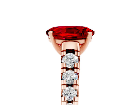Rose gold Oval Cut Ruby Solitaire Ring with Cathedral Setting and Pavé Band_5