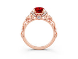 Rose gold Oval Cut Ruby Solitaire Ring with Filigree Band and Four-Prong Setting_39