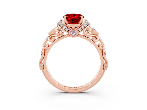 Rose gold Oval Cut Ruby Solitaire Ring with Filigree Band and Four-Prong Setting_39
